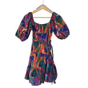 Anthropologie Sim & Sam Tropical Print Puff Sleeve Bubble Hem Mini Dress Size M